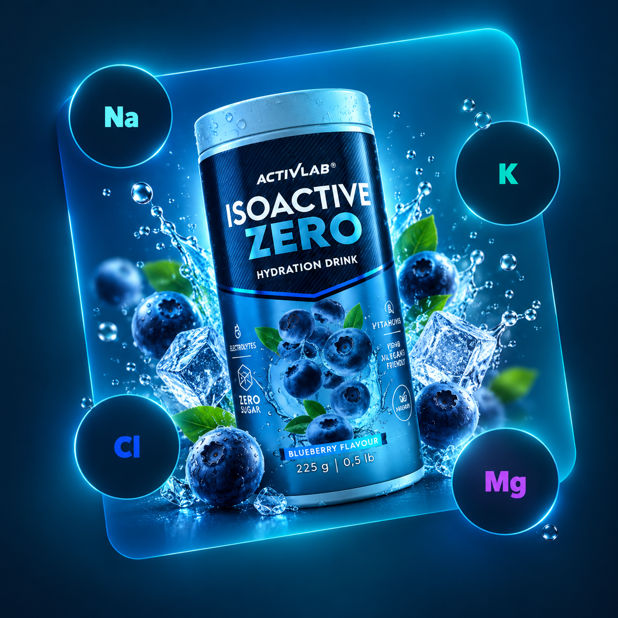 Activlab Isoactive Zero чорниця з позначеннями Na, K, Cl та Mg